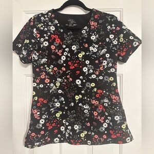 Cherokee Black Floral Short Sleeve Top
